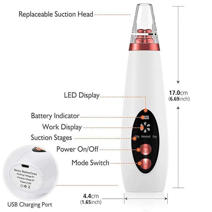 6-in-1 Multi-Function Blackhead Remover Vacuum | Electric Pore Cleaner & Dermasuction Tool | USB Rechargeable Facial Pore Extractor for All Skin Types